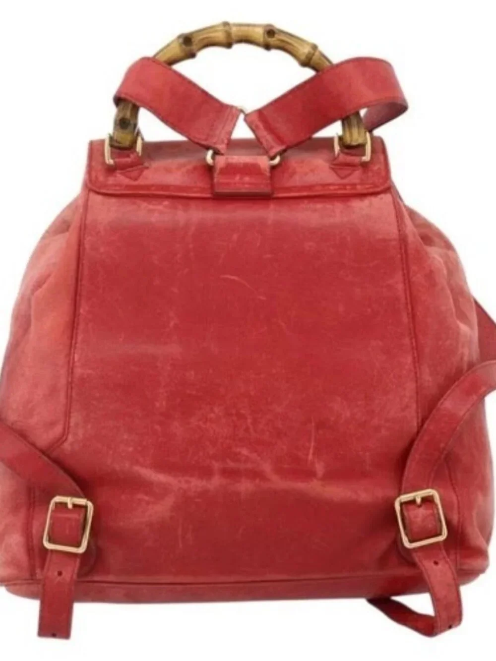 GUCCI Bamboo Backpack Leather Red Gold 000 2023 0016 Auth 179624